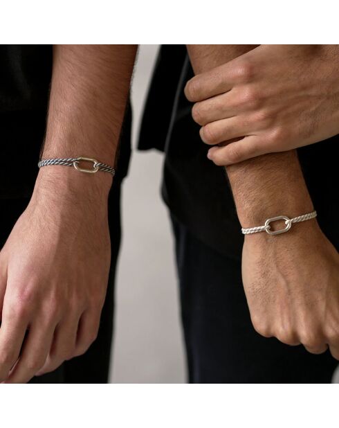 2 beige/wit/blauwe verzilverde armbanden Hune + Armor