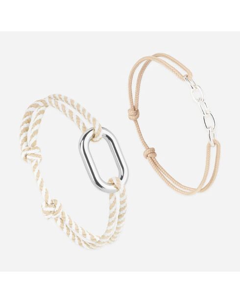 2 Bracelets Hune + Rive en plaqué Argent beige/blanc