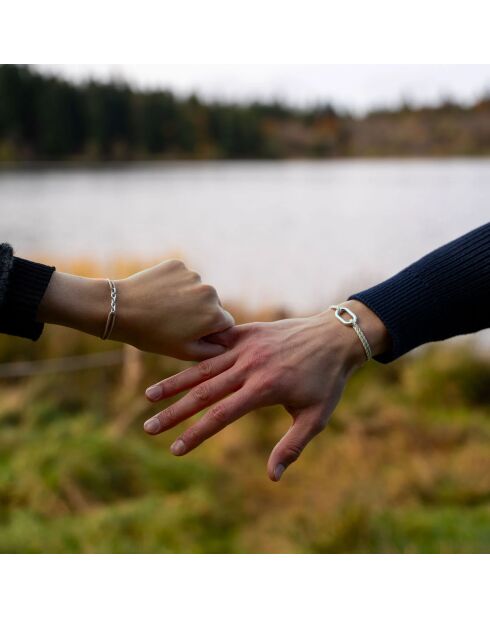 2 Bracelets Hune + Rive en plaqué Argent beige/blanc