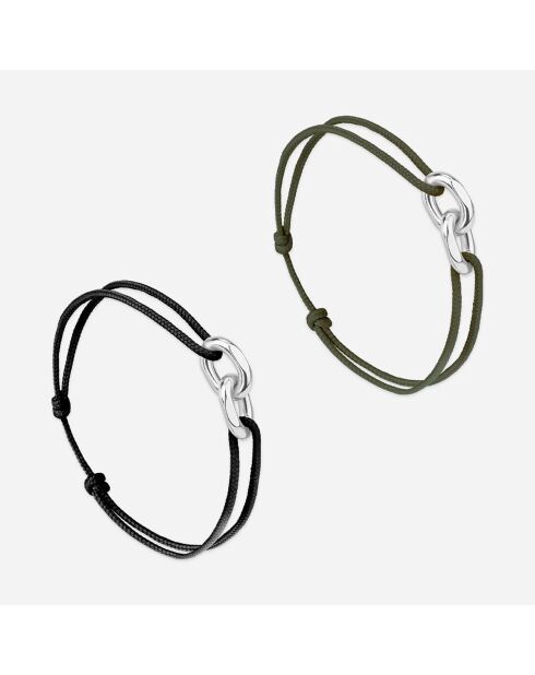 2 Bracelets Porto + Florence en plaqué Argent kaki/noir