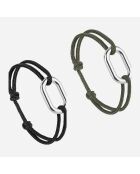 2 Bracelets Proue + Traille en plaqué Argent noir/kaki