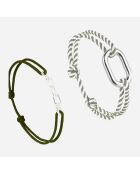 2 Bracelets Ressac + Jonque en plaqué Argent kaki/ blanc