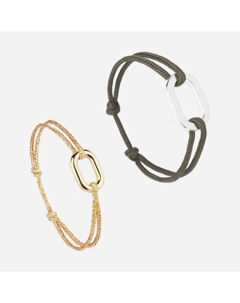 Armbänder mit 2 Stielen und Draht in Silber und vergoldetem Khaki/Gold