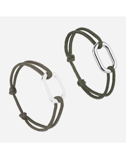 2 Bracelets Tige + Traille en plaqué Argent kaki