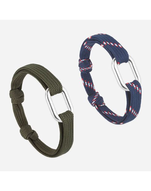 2 Bracelets Tilla + Hauban en plaqué Argent kaki/bleu marine