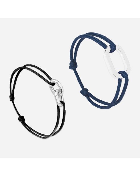 2 Darse + Florence Armbänder aus versilbertem Marineblau/Schwarzsilber