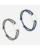2 Bracelets Tige + Darse en plaqué Argent bleu marine/kaki