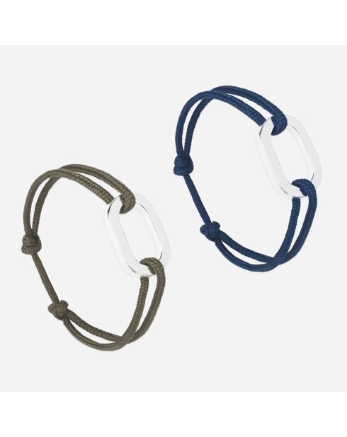 2 Bracelets Tige + Darse en plaqué Argent bleu marine/kaki