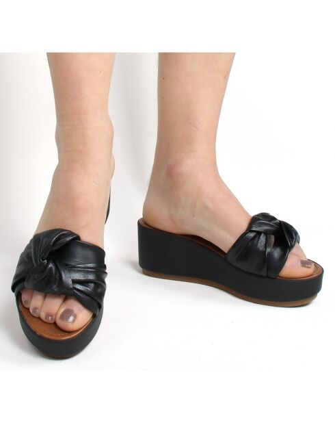 Mules en Cuir Nodo noires - Talon 6.7 cm