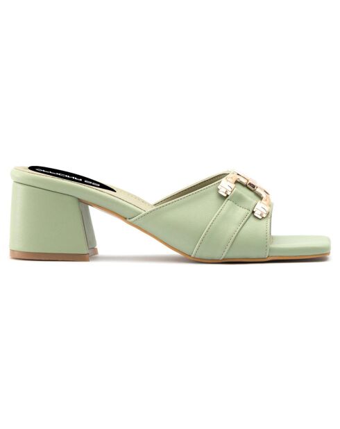 Mules Domitille vertes - Talon 5.5 cm
