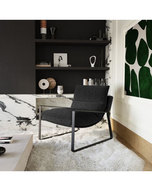 Fauteuil Andrea en Velours texturé gris anthracite - 83x73x80 cm