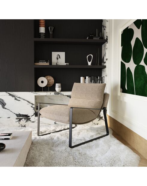 Fauteuil Andrea en Velours texturé beige - 83x73x80 cm
