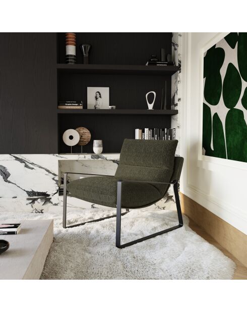 Fauteuil Andrea en Velours texturé kaki - 83x73x80 cm