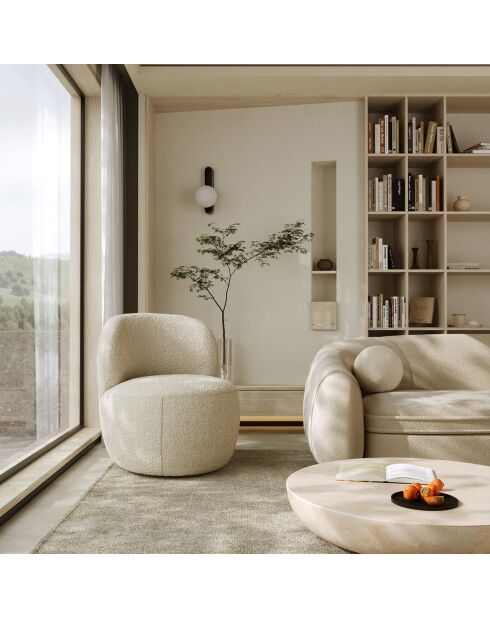 Fauteuil pivotant Eden en Bouclette crème - 73x76x80 cm
