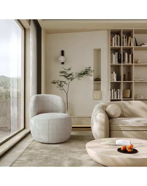 Fauteuil pivotant Eden en Bouclette beige gris - 73x76x80 cm