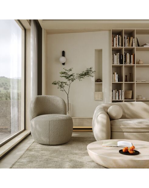 Fauteuil pivotant Eden en Bouclette taupe - 73x76x80 cm