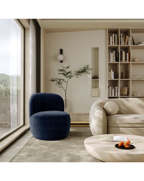 Fauteuil Eden Tissu tramé toucher doux bleu nuit - 73x76x76 cm