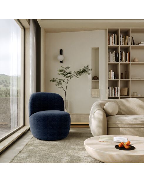 Fauteuil pivotant Eden Tissu tramé toucher doux bleu nuit - 73x76x80 cm