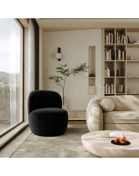 Fauteuil Eden Tissu tramé toucher doux noir  - 73x76x76 cm