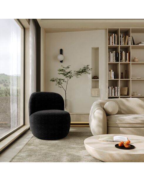 Fauteuil pivotant Eden Tissu tramé toucher doux noir - 73x76x80 cm
