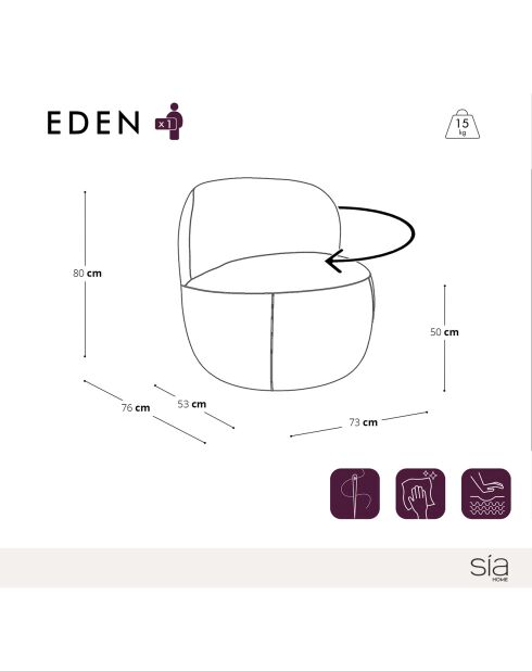 Fauteuil pivotant Eden Tissu tramé toucher doux taupe - 73x76x80 cm