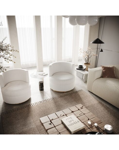 Fauteuil pivotant Etan en bouclette blanc - 72x68x68 cm