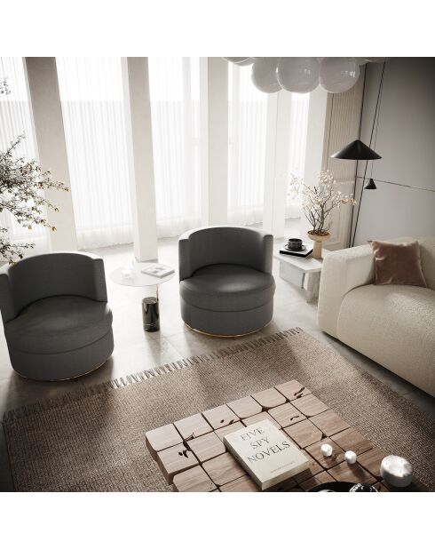 Fauteuil pivotant Etan en bouclette gris foncé - 72x68x68 cm