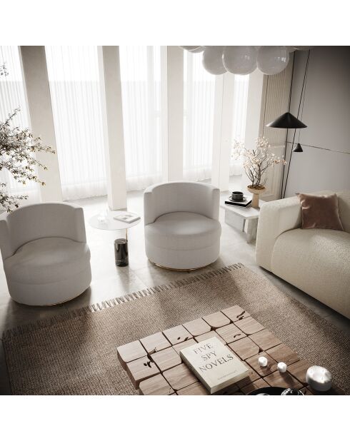 Fauteuil pivotant Etan en bouclette taupe - 72x68x68 cm