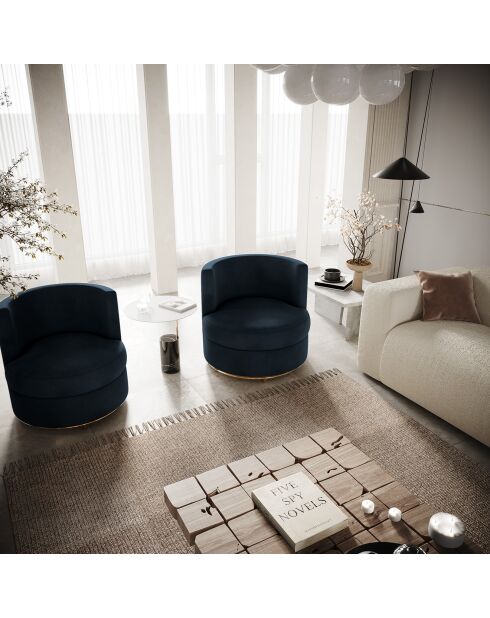 Fauteuil pivotant Etan en Velours bleu - 72x68x68 cm