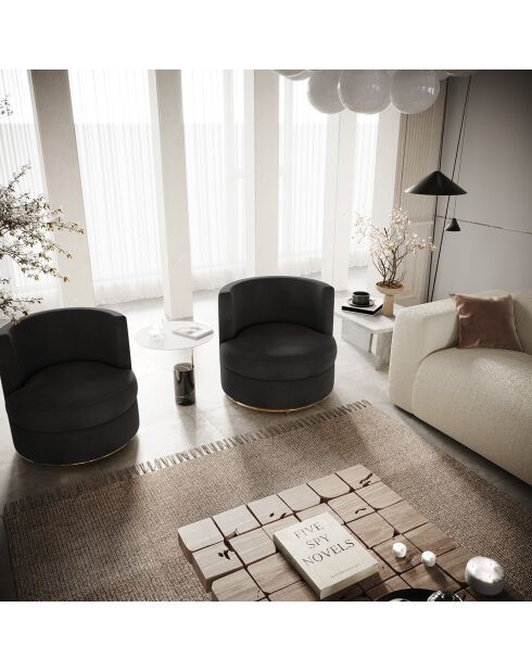 Fauteuil pivotant Etan en Velours noir - 72x68x68 cm