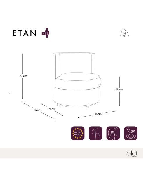 Fauteuil pivotant Etan en Velours noir - 72x68x68 cm