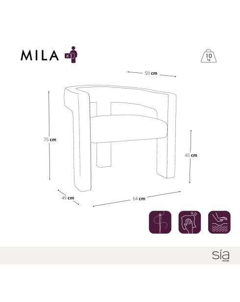 Fauteuil de salle à manger Mila Bouclette taupe - 59x64x75 cm