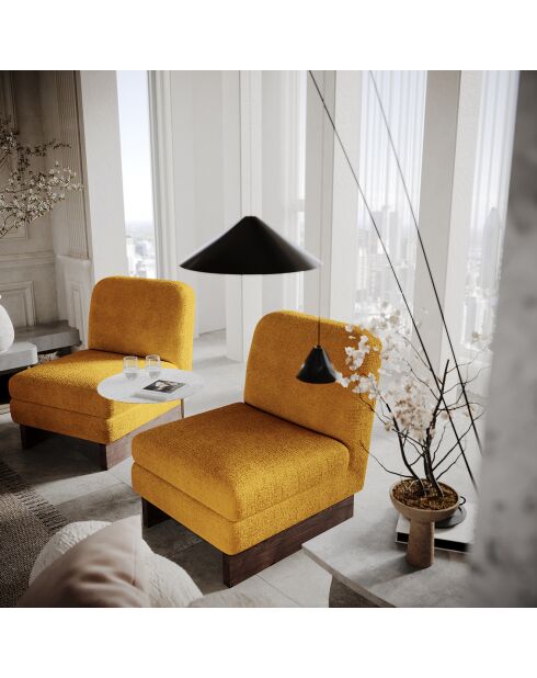 Fauteuil Nolan en Velours texturé moutarde - 61x75x76 cm