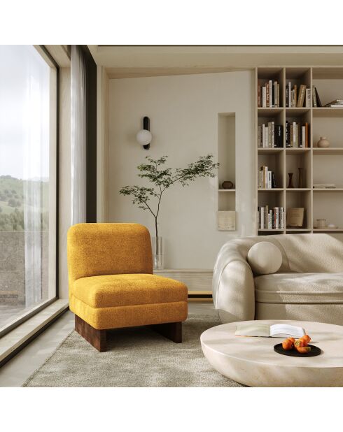 Fauteuil Nolan en Velours texturé moutarde - 61x75x76 cm