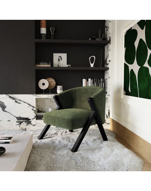 Fauteuil Plush  en Velours texturé kaki - 74x66.5x69 cm
