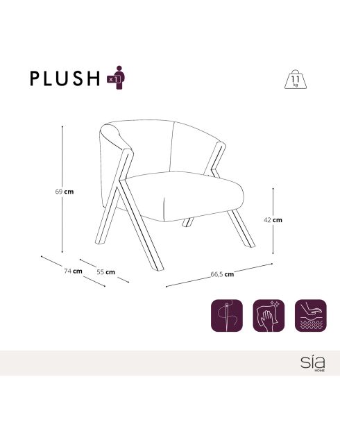 Fauteuil Plush  en Velours texturé kaki - 74x66.5x69 cm