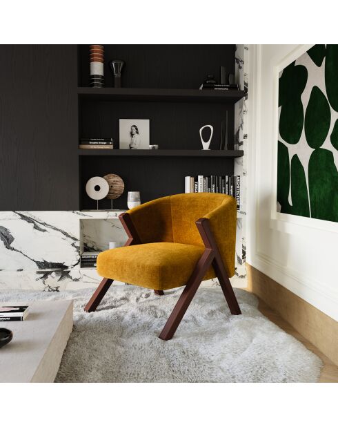 Fauteuil Plush Velours texturé moutarde - 74x66.5x69 cm