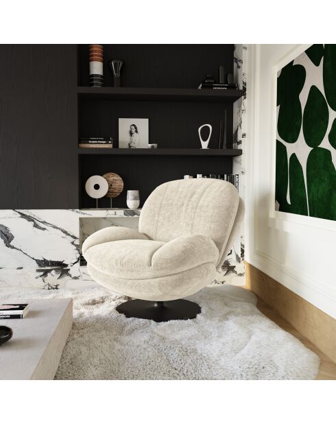 Fauteuil pivotant Replay en Velours texturé crème - 84x85x85 cm
