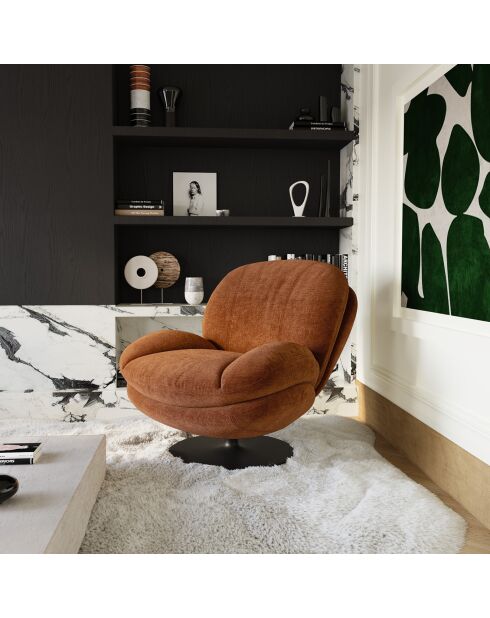 Fauteuil pivotant Replay en Velours texturé terracotta - 84x85x85 cm