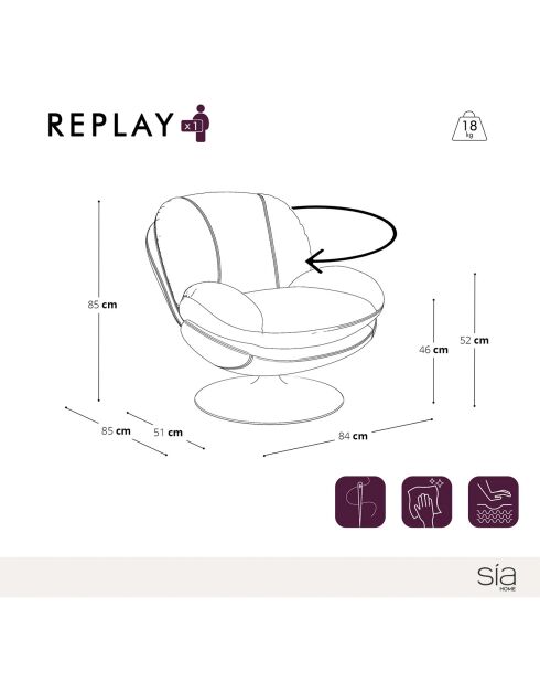 Fauteuil pivotant Replay en Velours texturé terracotta - 84x85x85 cm