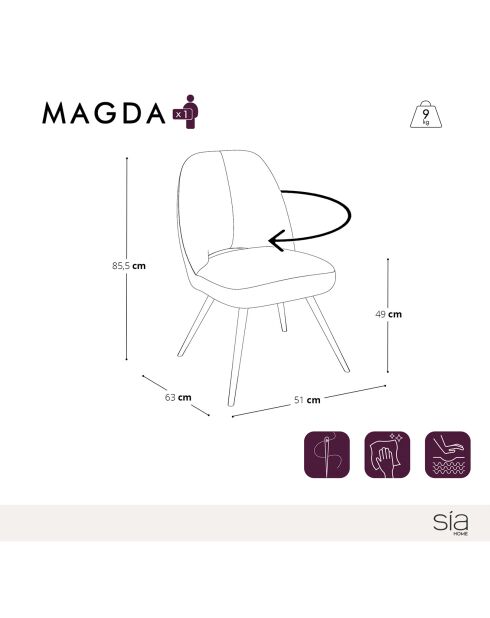 2 Chaises rotatives Magda en Velours moutarde - 51x63x85.5 cm