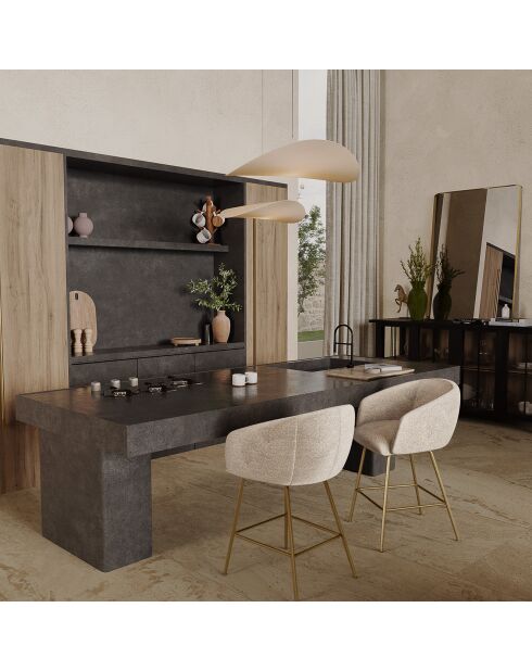 2 Tabourets de bar Tess en Velours tramé beiges - 60x59.5x91 cm