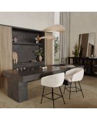 2 Tabourets de bar Tess en Velours tramé crème - 60x59.5x91 cm