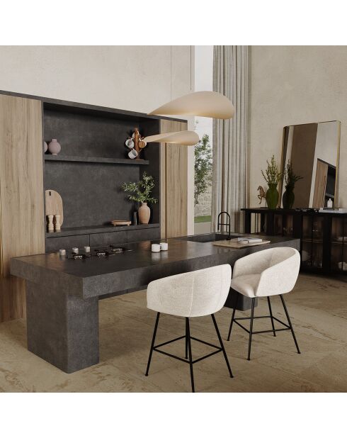2 Tabourets de bar Tess en Velours tramé crème - 60x59.5x91 cm
