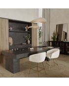 2 Tabourets de bar Tess en Velours tramé crème - 60x59.5x91 cm