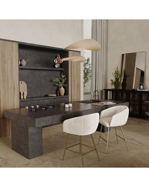 2 Tabourets de bar Tess en Velours tramé crème - 60x59.5x91 cm