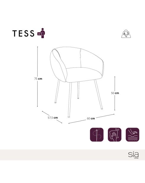 2 Petits fauteuils Tess en Velours tramé crème - 57.5x60x75 cm