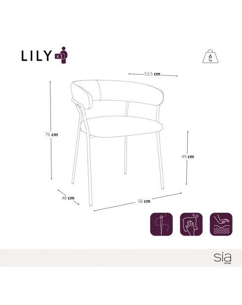 2 sedie Lily Bouclette Khaki - 58x53,5x76 cm
