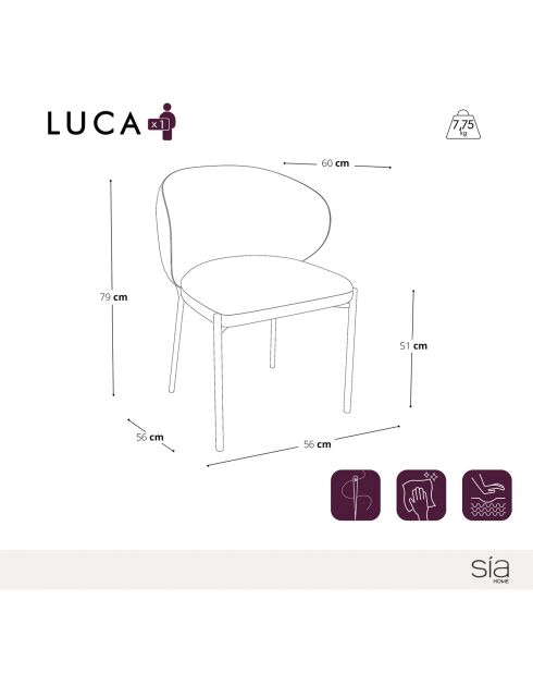 2 Chaises Luca en Velours texturé noires - 60x56x79 cm