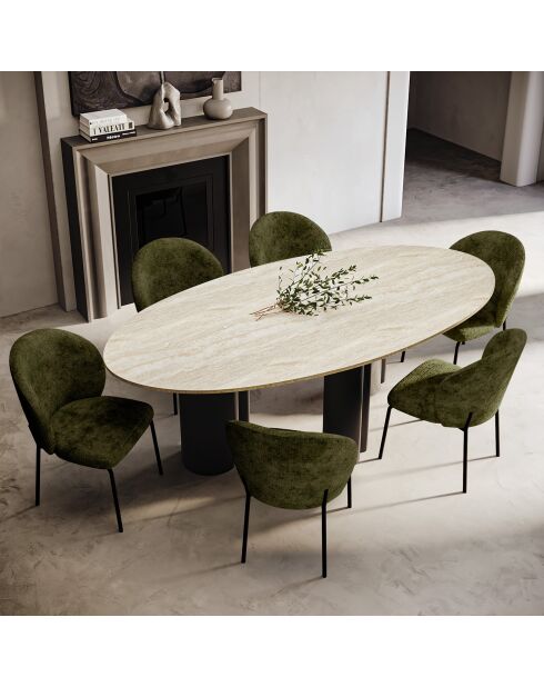 Schwarzer Esstisch Olia im Travertin-Look - 110x220x76 cm